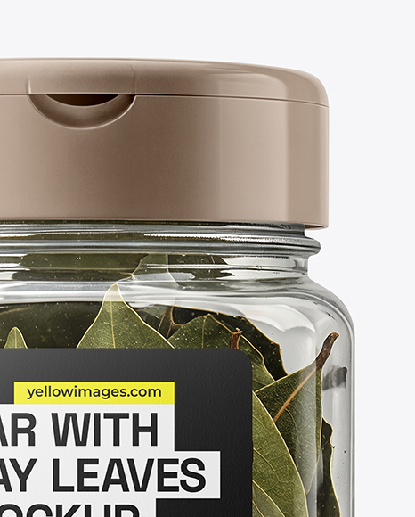 Square Plastic Jar with Bay Leaves Mockup