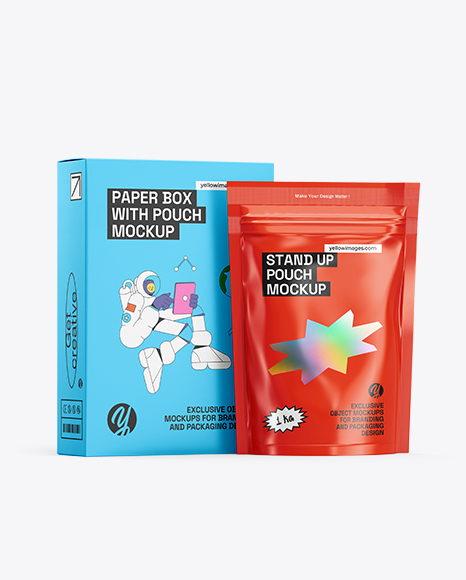 Box with Glossy Pouch Mockup