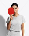 Asian Woman Wearing Table Tennis Jersey Mockup