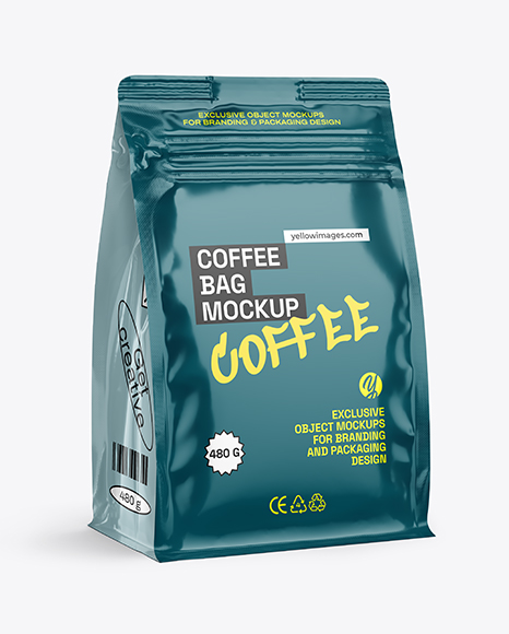 Glossy Coffee Bag Mockup - Half Side view