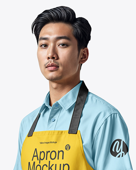 Asian Man Wearing Apron and Short Sleeve Shirt Mockup