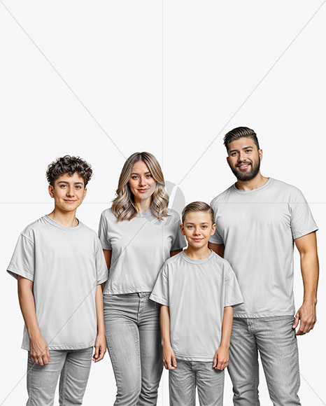 Family with Two Boys Wearing T-shirts and Jeans Mockup