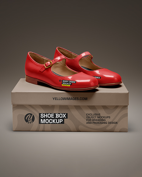 Pair of Mary Janes with Shoe Box Mockup