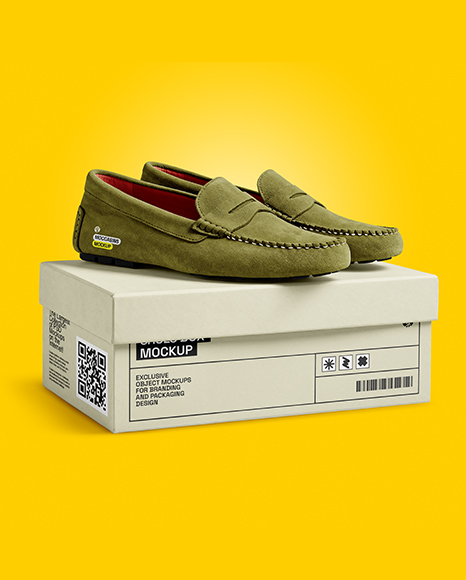 Pair of Suede Moccasins with Shoe Box Mockup