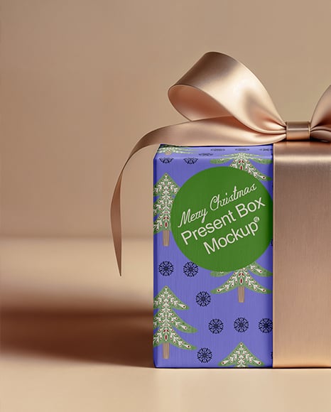 Christmas Gift Box with Golden Bow Mockup