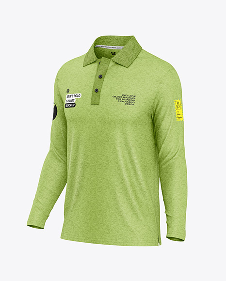 Men's Heather Long Sleeve Polo Shirt Mockup - Half Side View - White long sleeve mockup
