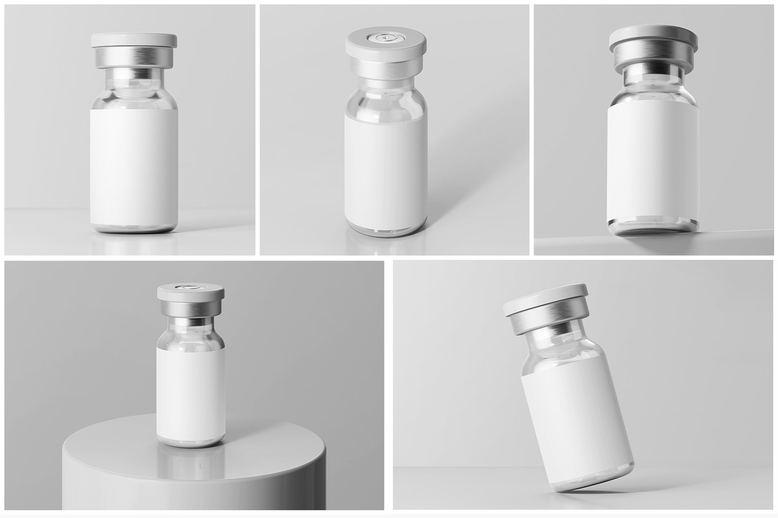 Vaccine Glass Vial Medical Bottle PSD Mockup Pack