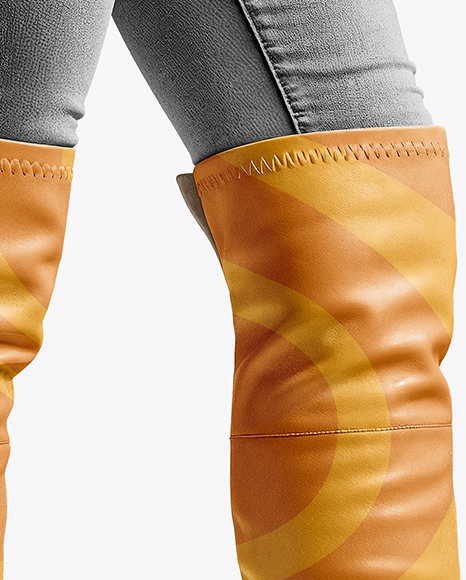 Pair of Over-The-Knee Boots on Women's Legs with Jeans Mockup