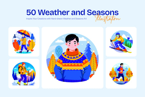 Winter and Seasons Illustrations Set - Graphic Design Assets