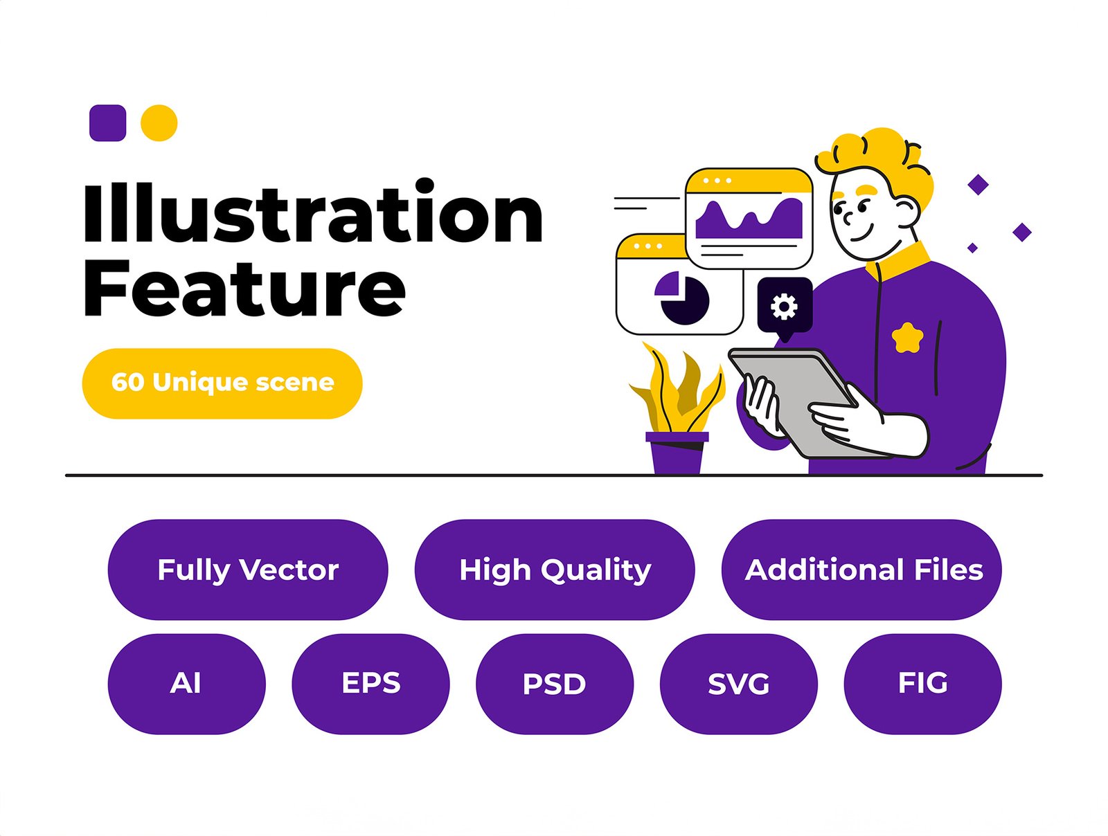 Flat Business Illustration Pack – Bold Purple &amp; Yellow