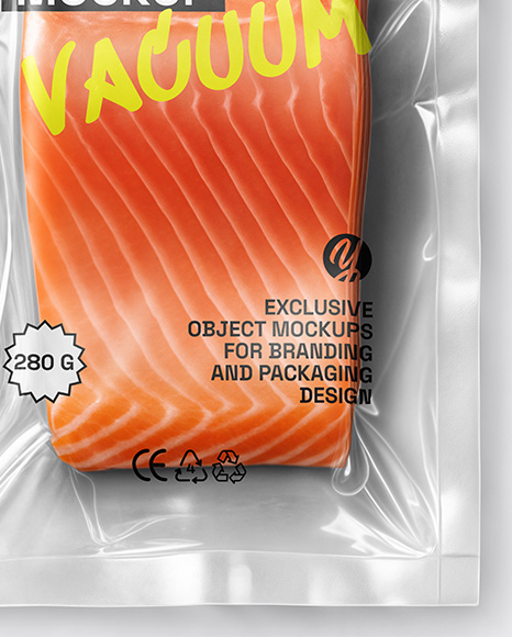 Clear Plastic Flow-Pack with Salmon Fillet Steak Mockup