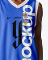 Black Woman with Afro Hairstyle Wearing Full Basketball Kit Mockup