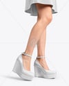 Woman Wearing Skirt and Wedge Heels Mockup