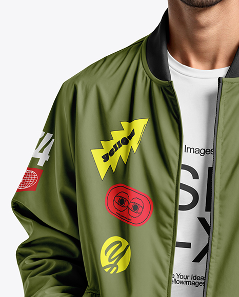 Man in Sunglasses Wearing Bomber Jacket and Jeans Mockup