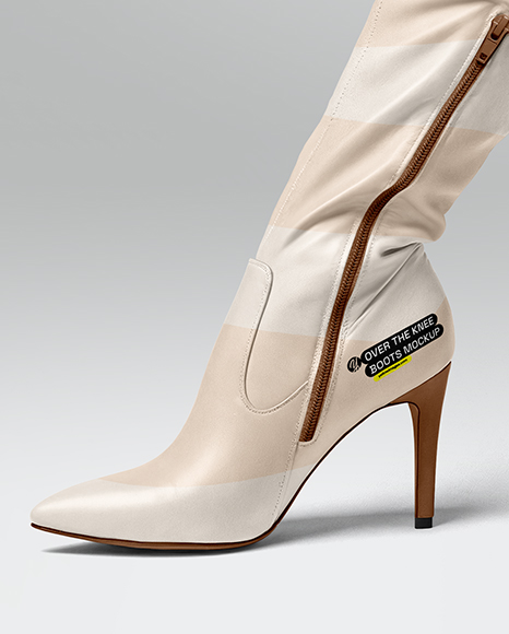 Pair of Over-The-Knee Boots on Women's Legs on Stool Mockup