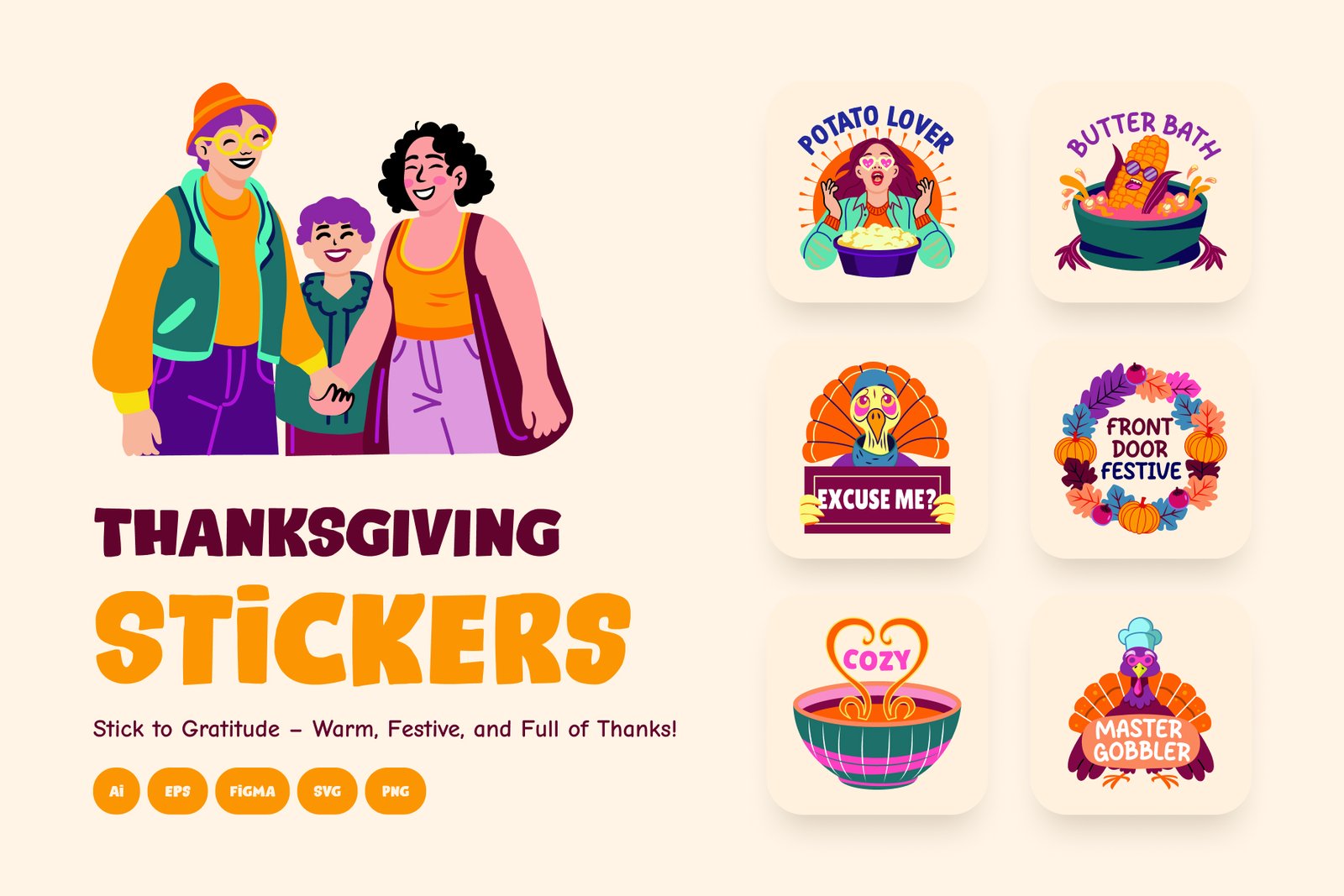 Thanksgiving Stickers Set