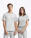 A Young Man and a Young Woman Wearing T-shirts and Jeans Mockup