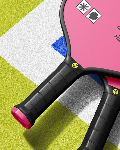 Two Pickleball Paddles with Balls on a Court Mockup