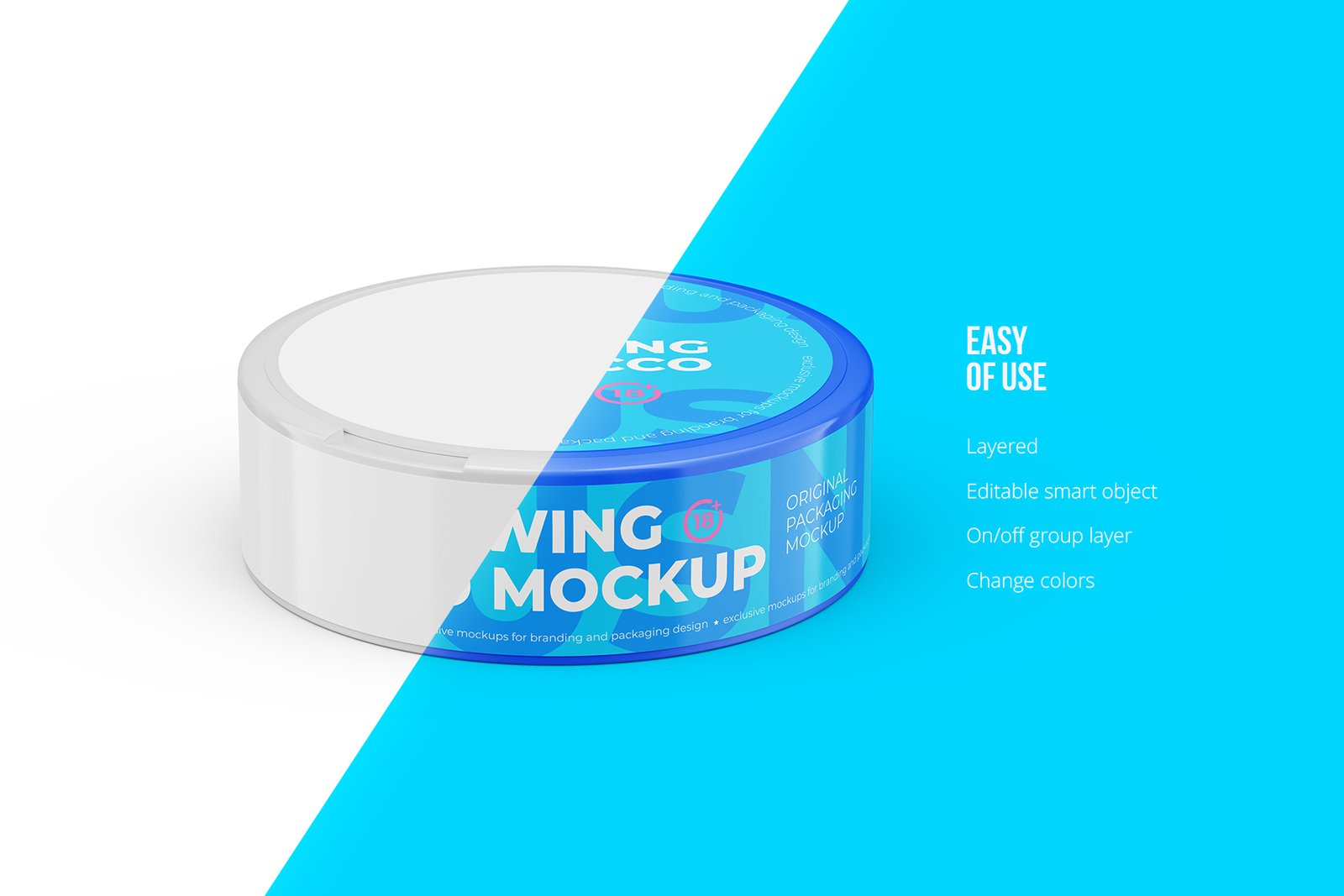 Snus Chewing Tobacco Can Mockup. High angle shot. With One Lock