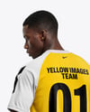 Afro-American Man Wearing Raglan Soccer Jersey and Shorts Mockup