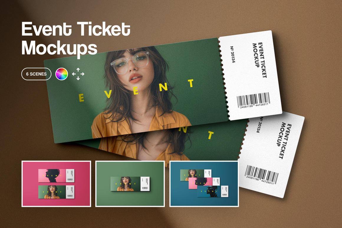 Event Ticket Mockups with Shadow Overlays
