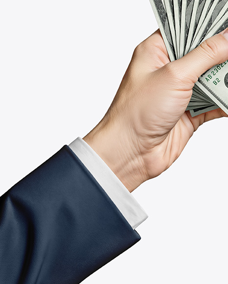 Ten Banknotes in a Hand Mockup