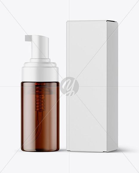 Amber Foam Pump Bottle with Box Mockup