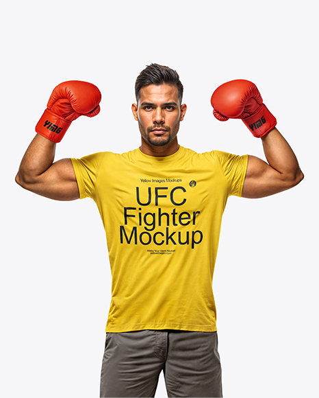 Male UFC Fighter Wearing T-Shirt and Flexing Biceps Mockup - Two+Tone+Short+Sleeve+T+Shirt+Blank+T+Shirts+T+Shirt+Image+Mens+Tshirts