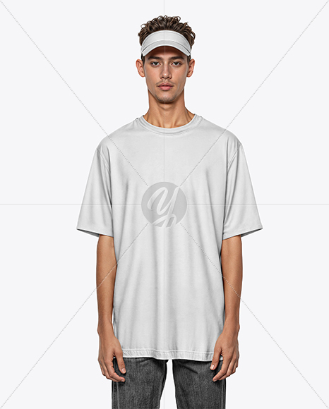 Young Man Wearing Oversized T-Shirt and Visor Cap Mockup