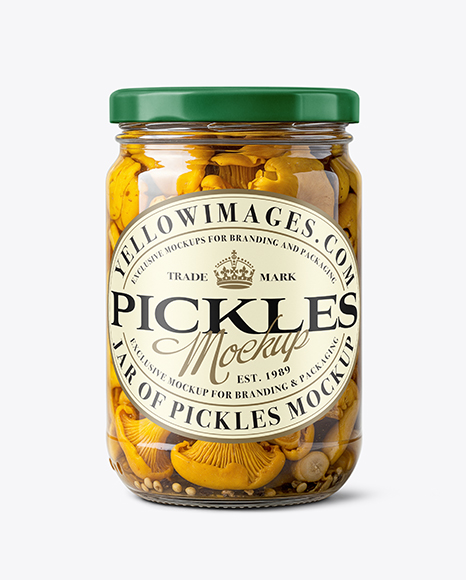 Clear Glass Jar with Chanterelles Mushrooms Mockup - Realistic mockups