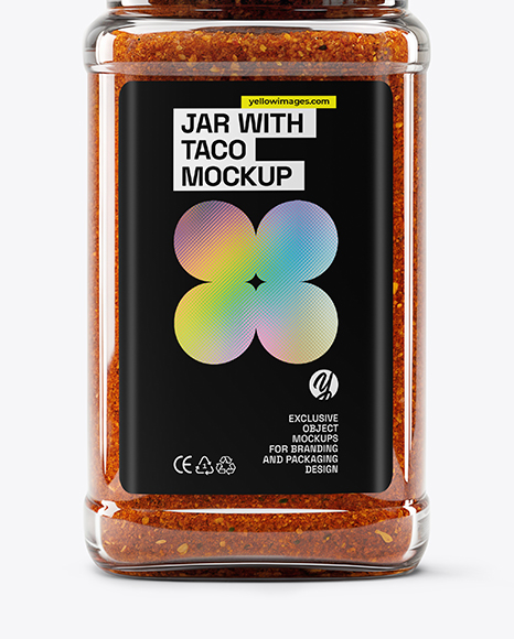 Square Glass Jar with Taco Seasoning Mockup