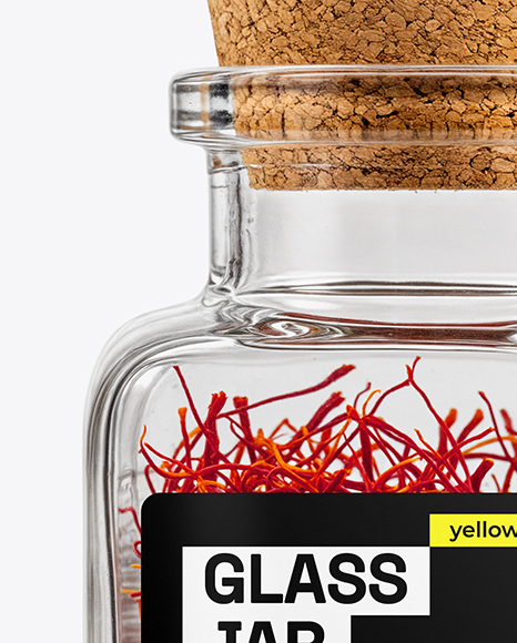 Square Glass Jar with Saffron Threads Mockup