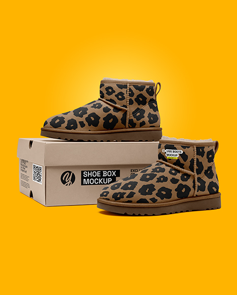 Pair of Women's UGG Boots with Shoe Box Mockup