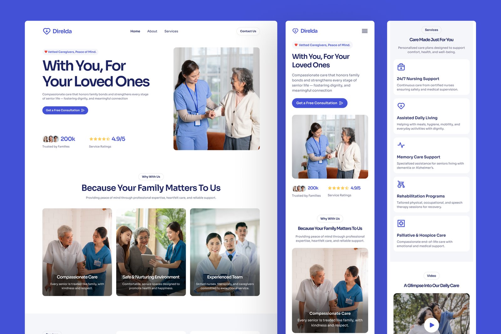 Direlda – Senior Nursing Care Website UI Figma Template