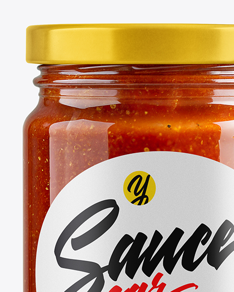 Glass Jar with Marinara Sauce Mockup