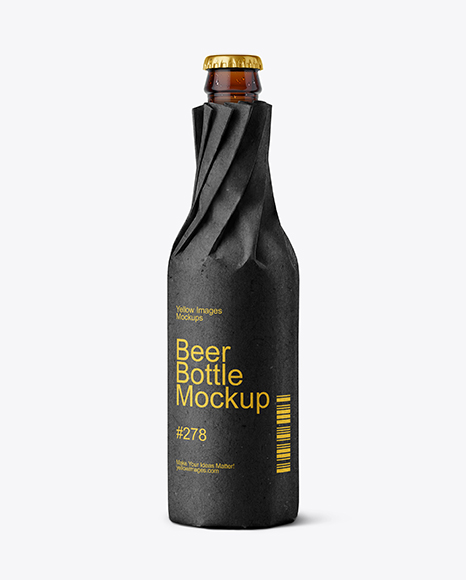 Beer Bottle in Paper Wrap Mockup
