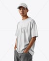 Young Man Wearing Oversized T-Shirt and Cap Mockup