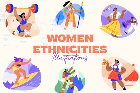 women ethnicities flat icons - Icons