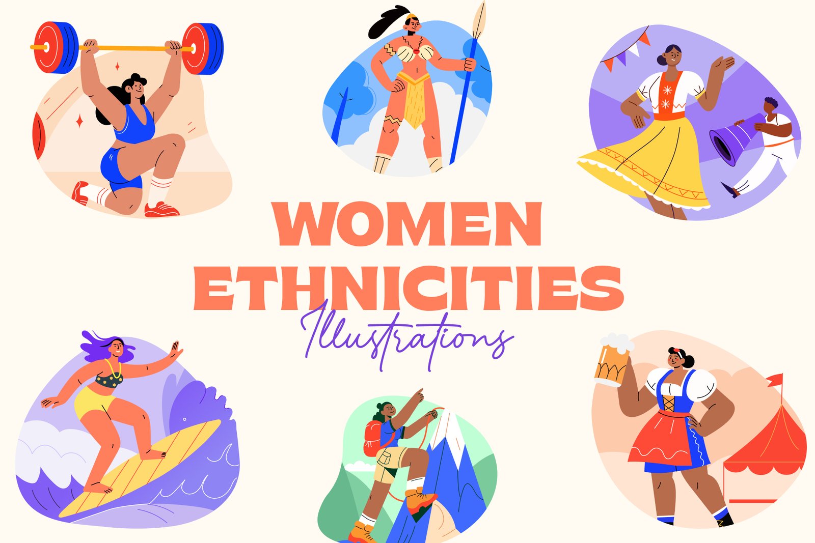 women ethnicities flat icons