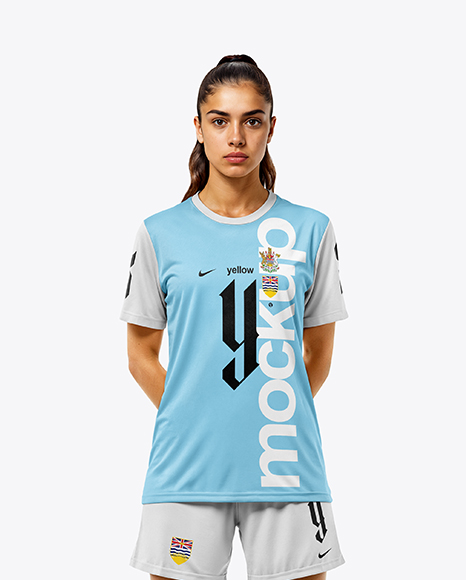 Woman Wearing Soccer Jersey and Shorts Mockup