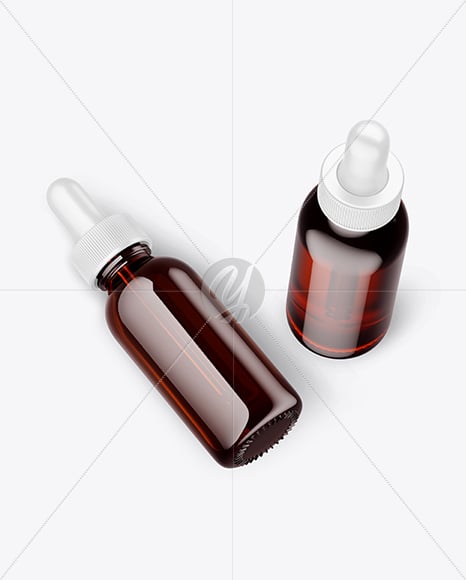 Two Amber Glass Dropper Bottles Mockup