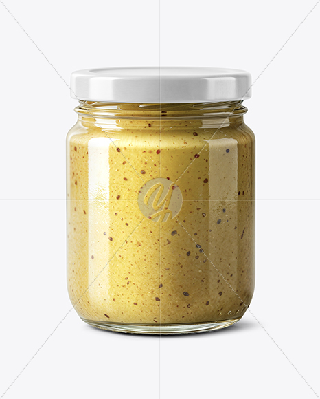 Clear Glass Jar with Dijon Mustard Mockup