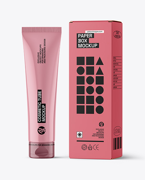 Glossy Cosmetic Tube with Box Mockup - Gift box mockup
