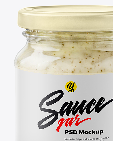Glass Jar with Horseradish Sauce Mockup