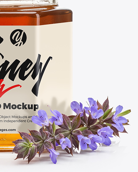 Hexagonal Glass Jar with Sage Honey Mockup
