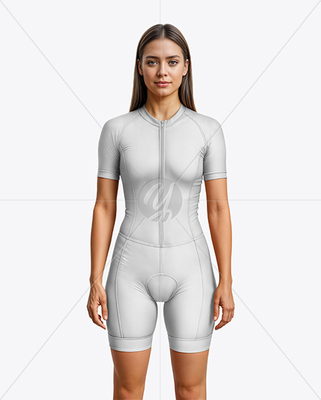 Young Woman Wearing Raglan Cycling Suit Mockup