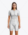 Young Woman Wearing Raglan Cycling Suit Mockup