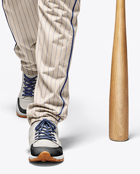 Black Man Wearing a Full Baseball Kit with Bat Mockup