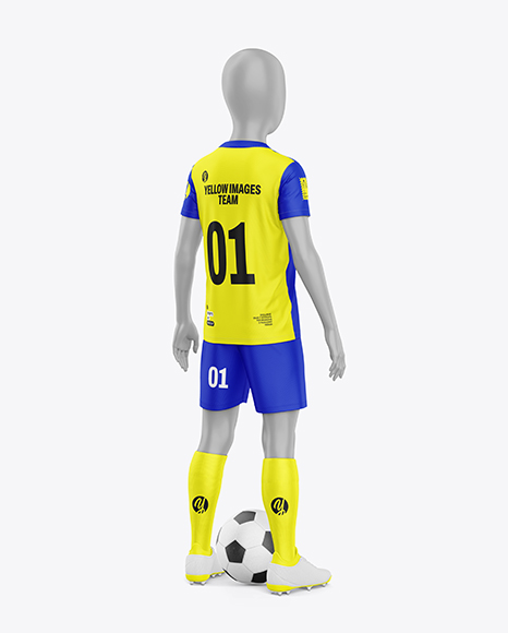 Kids Soccer Kit w/ Mannequin Mockup - Back Half Side View