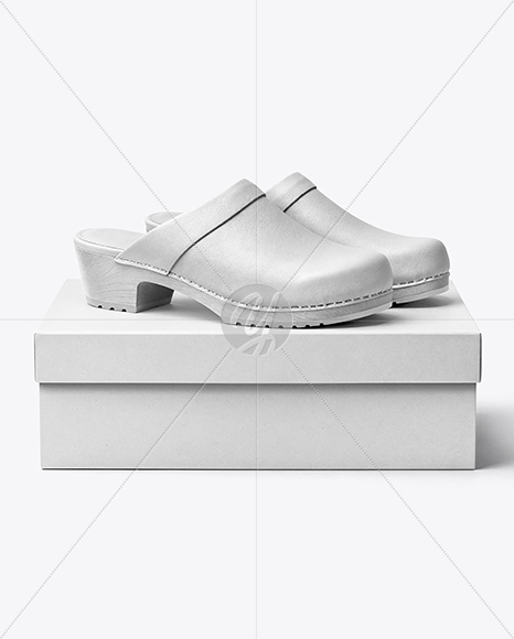 Pair of Clogs with Shoe Box Mockup